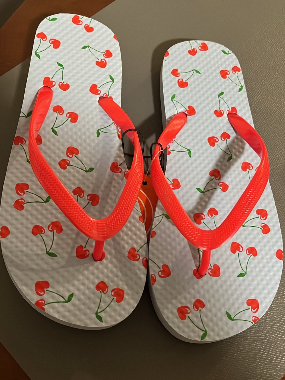 Kids Cherry Hearts Print Flip Flops with Bright Red Straps